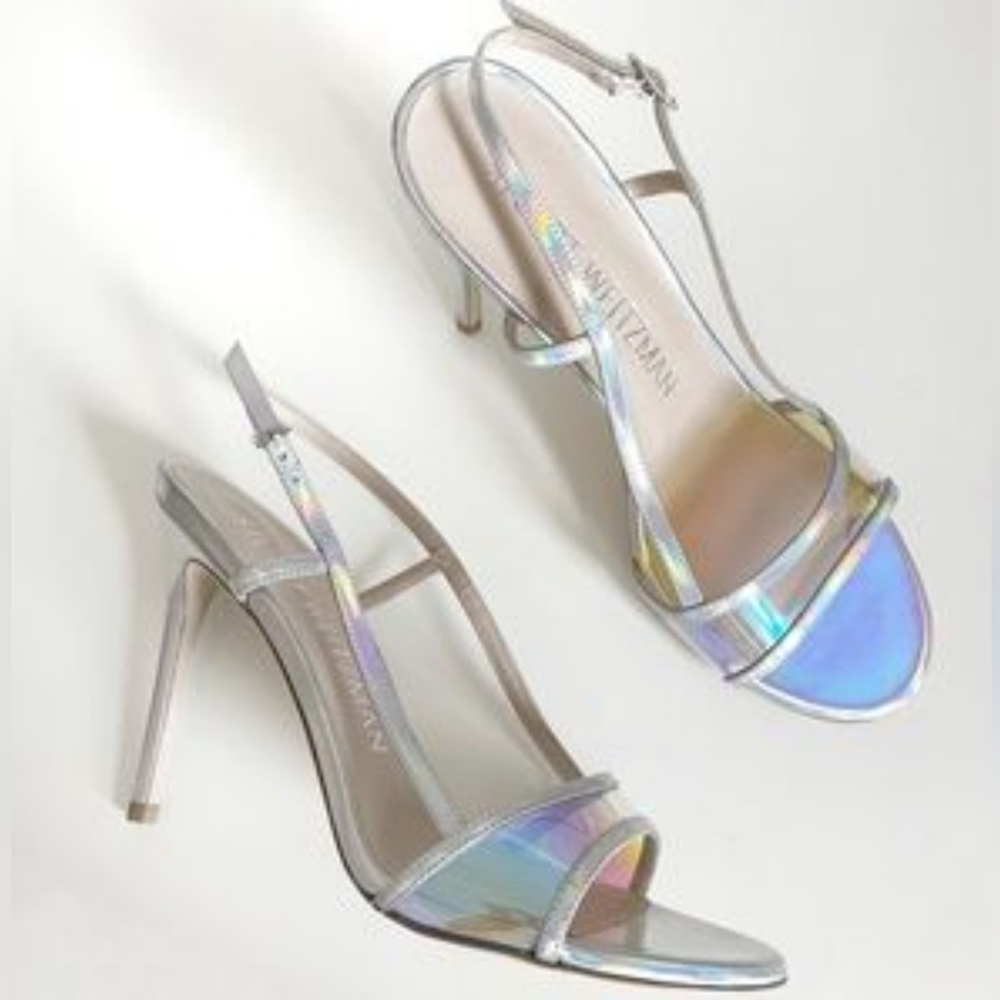 Women's Stuart Weitzman Clear Silver Sheer Heels, Size 9.5